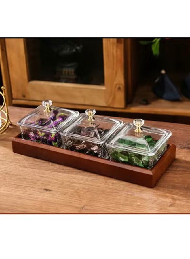 KLNAMAEAAN 3 Piece Independent Fruit Platter Serving Dishes Relish Tray Candy Box Dry Fruit Storage and Snacks Bamboo and wood pallet - Image 1