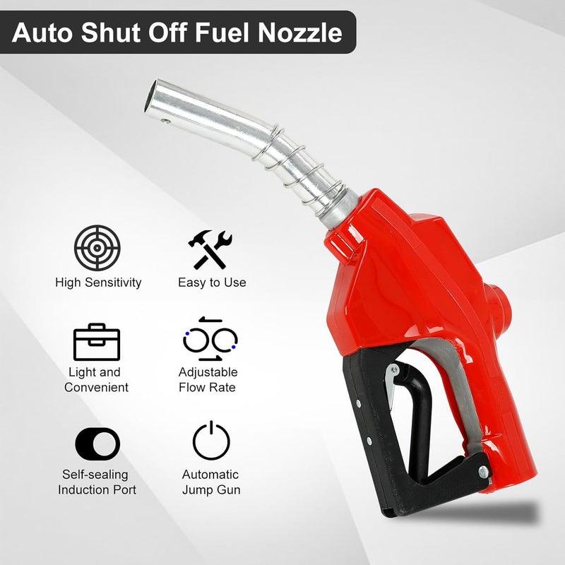 EASYBERG 1" NPT Auto Fuel Nozzle, Auto Shut Off Fuel Nozzle with 3-speed Padlock, Spout 1" for Gasoline, Diesel, Biodiesel and Kerosene, Red - Image 2