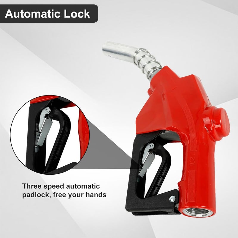 EASYBERG 1" NPT Auto Fuel Nozzle, Auto Shut Off Fuel Nozzle with 3-speed Padlock, Spout 1" for Gasoline, Diesel, Biodiesel and Kerosene, Red - Image 4