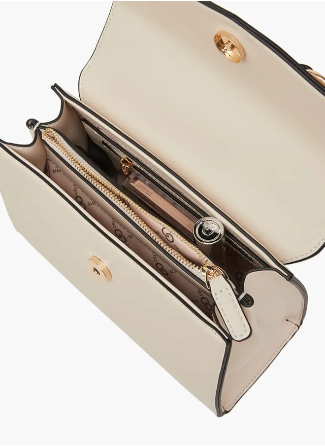 Celeste Women Solid Satchel Bag with Detachable Strap and Button Closure