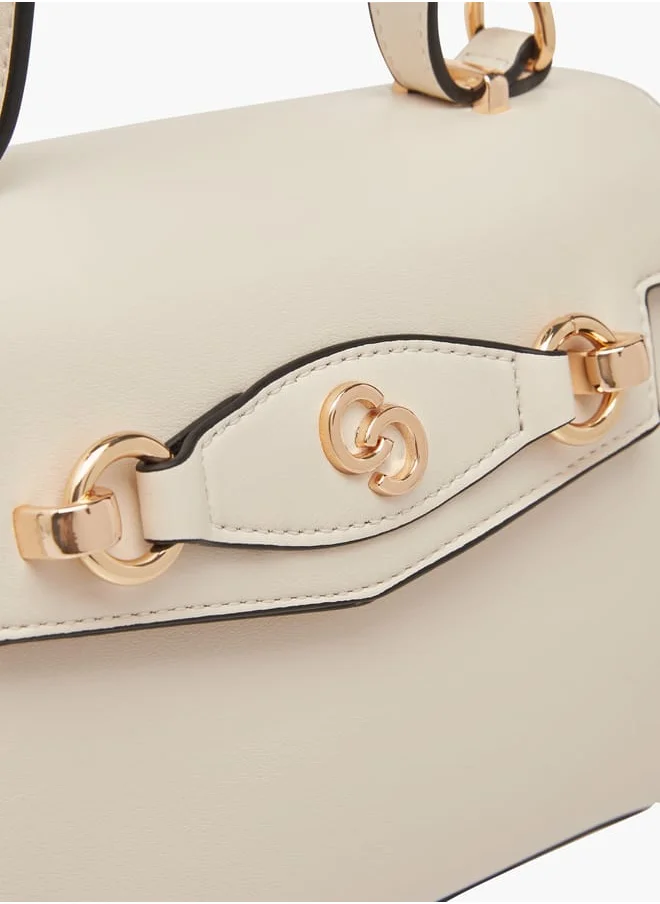 Celeste Women Solid Satchel Bag with Detachable Strap and Button Closure