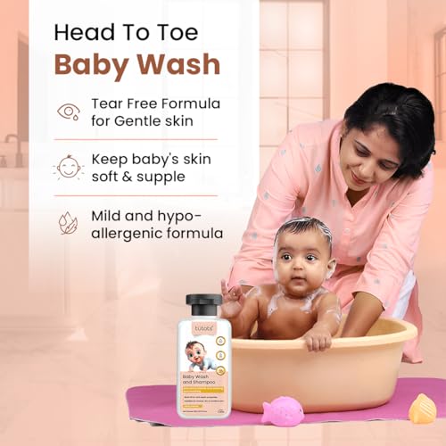 tütots Baby Body Wash and Shampoo 200ml - Head to Toe Baby Wash for Bath with Aloe Vera, Vitamin E, Basil Oil - Mildly Scented - Image 3