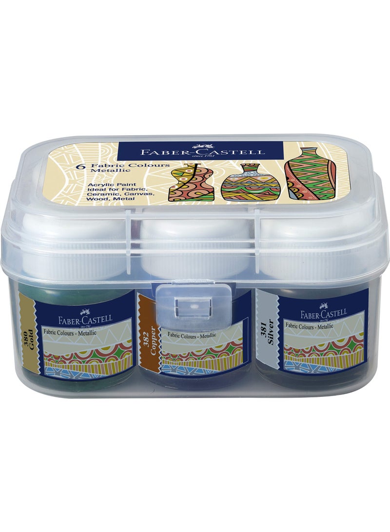 FABER-CASTELL Fabric Colors Metallic Acrylic Paint – Ideal for Fabric, Ceramic, Canvas, Wood & Metal - Pack of 6 - Image 2