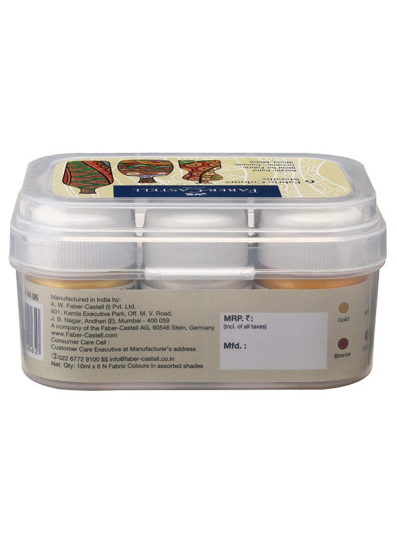 FABER-CASTELL Fabric Colors Metallic Acrylic Paint – Ideal for Fabric, Ceramic, Canvas, Wood & Metal - Pack of 6 - Image 3