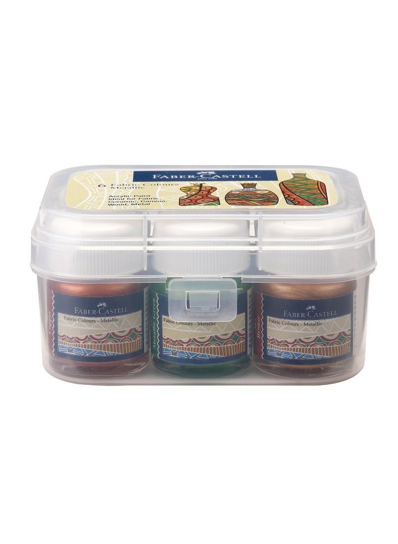 FABER-CASTELL Fabric Colors Metallic Acrylic Paint – Ideal for Fabric, Ceramic, Canvas, Wood & Metal - Pack of 6 - Image 1