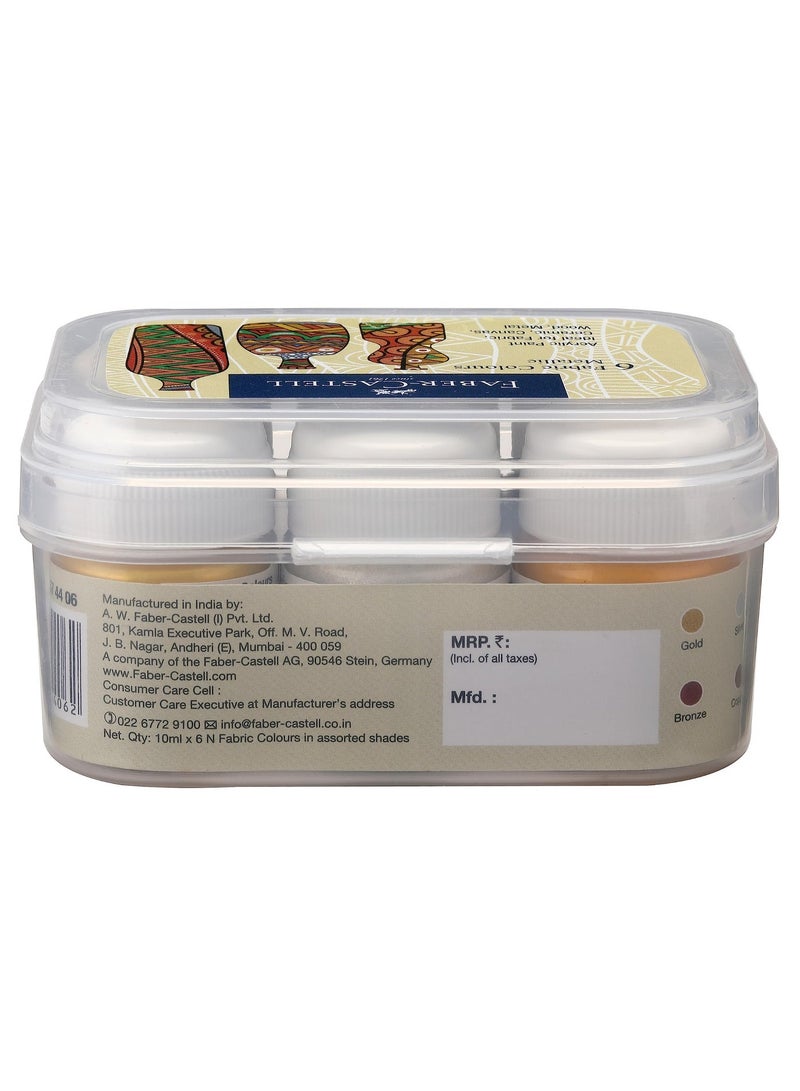 FABER-CASTELL Fabric Colors Metallic Acrylic Paint – Ideal for Fabric, Ceramic, Canvas, Wood & Metal - Pack of 6 - Image 3