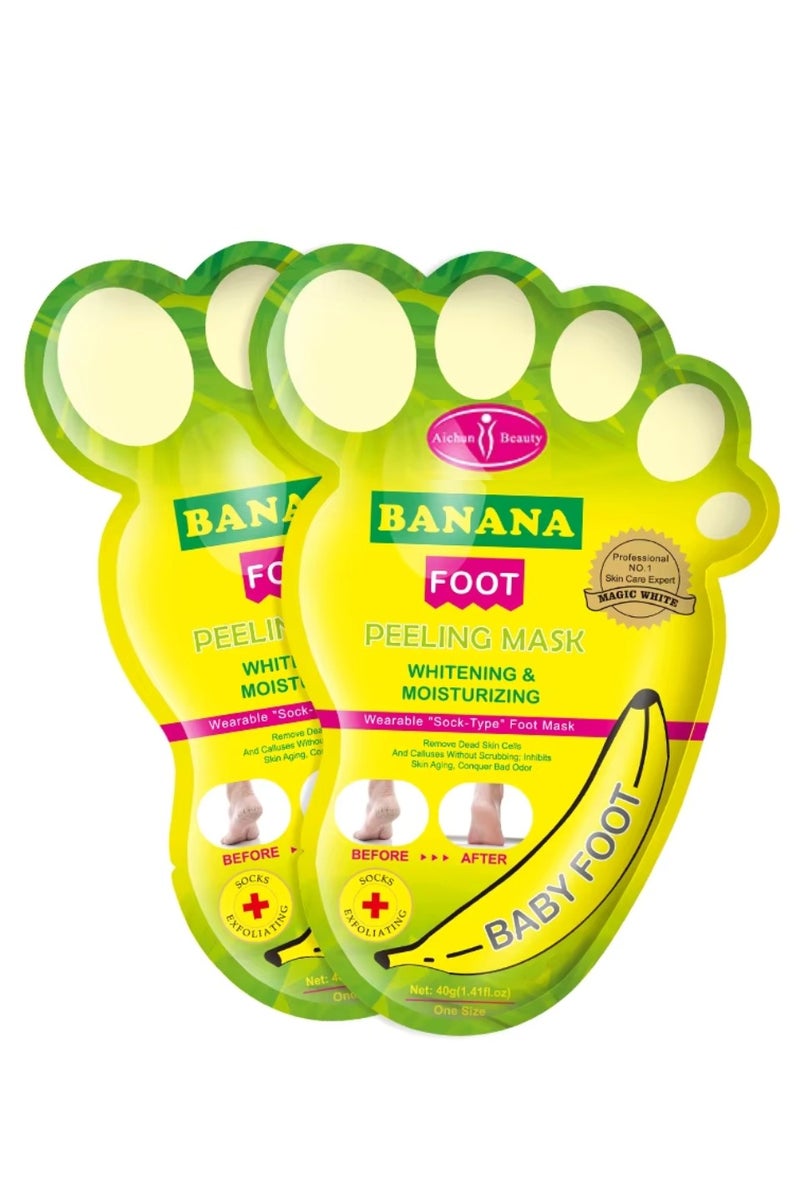 Aichun beauty 2Pcs Banana Foot Peeling Mask Whitening Moisturizing Exfoliating Wearable Sock Type Foot Masks Remove Dead Skin Cells Calluses Softens Peels Off Cuticles Repairs Dry Rough Cracked Feet 2x40G - Image 1