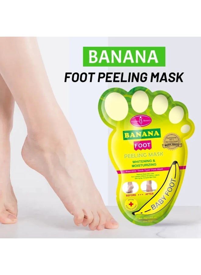 Aichun beauty 2Pcs Banana Foot Peeling Mask Whitening Moisturizing Exfoliating Wearable Sock Type Foot Masks Remove Dead Skin Cells Calluses Softens Peels Off Cuticles Repairs Dry Rough Cracked Feet 2x40G - Image 2