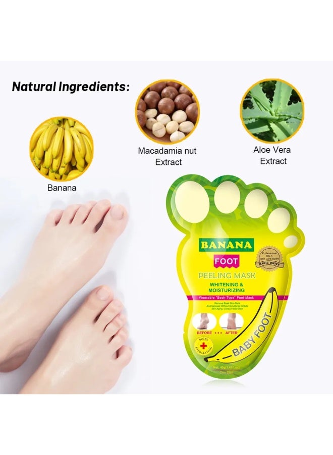 Aichun beauty 2Pcs Banana Foot Peeling Mask Whitening Moisturizing Exfoliating Wearable Sock Type Foot Masks Remove Dead Skin Cells Calluses Softens Peels Off Cuticles Repairs Dry Rough Cracked Feet 2x40G - Image 4