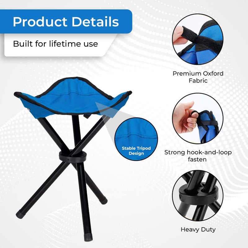 Kuber Industries Kuber Industries Portable Stool for Travelling Foldable Outdoor Sitting Chair Tripod 3 Leg Chair for Camping Picnic Hiking Blue Set of 1 Lightweight Travel Seat  - Image 3