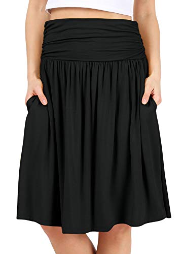 Simlu Black Skirts for Women - Knee Length High Waisted Flowy Aline Pocket Skirt (Size Medium, Black) - Image 1