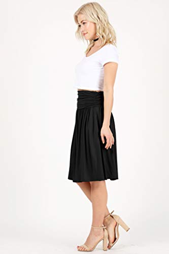 Simlu Black Skirts for Women - Knee Length High Waisted Flowy Aline Pocket Skirt (Size Medium, Black) - Image 2