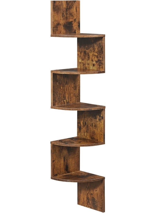 VASAGLE 5-Tier Corner Shelf, Wall Shelf, Display Floating Shelf in Living Room, Study, Kitchen, Bedroom, for Plants, CDs, Decorations, Modern, Rustic Brown - Image 1