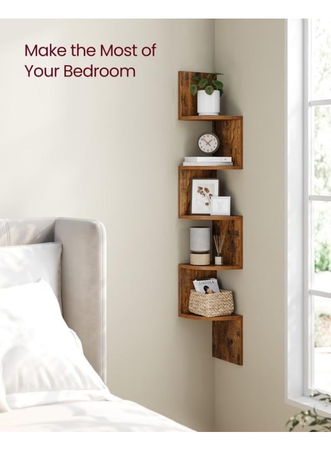 VASAGLE 5-Tier Corner Shelf, Wall Shelf, Display Floating Shelf in Living Room, Study, Kitchen, Bedroom, for Plants, CDs, Decorations, Modern, Rustic Brown - Image 4