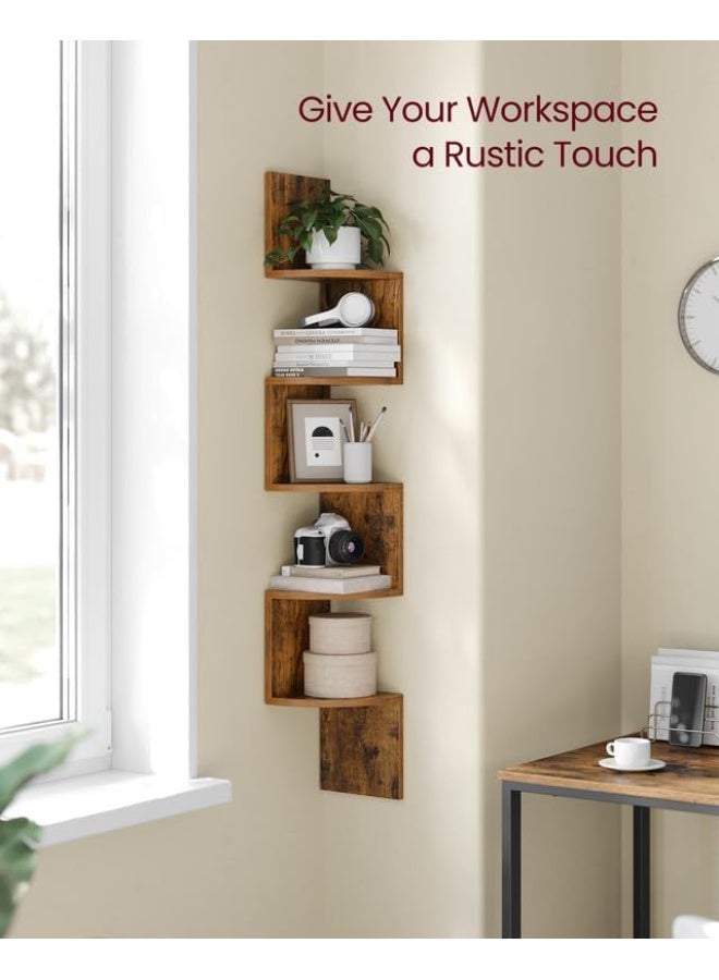 VASAGLE 5-Tier Corner Shelf, Wall Shelf, Display Floating Shelf in Living Room, Study, Kitchen, Bedroom, for Plants, CDs, Decorations, Modern, Rustic Brown - Image 5
