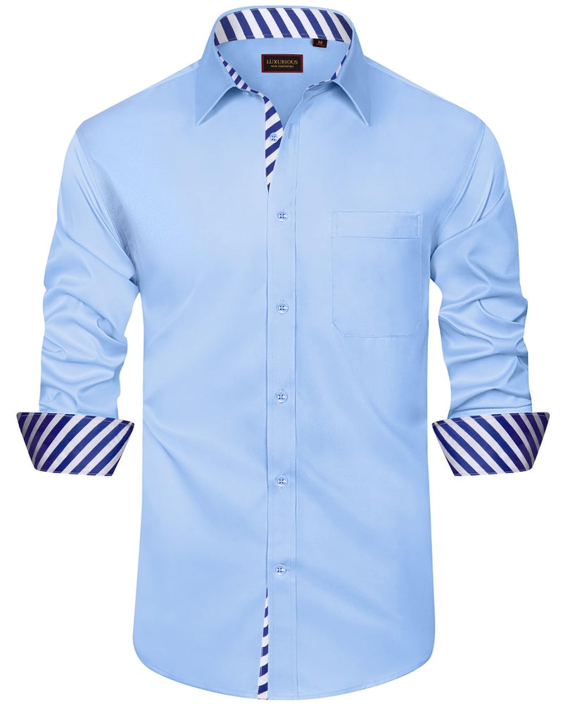 Lion Nardo Mens Dress Shirts Long Sleeve Blue Dress Shirt Blue ButtonDown Shirt Blue Dress Shirt Big and Tall Shirts