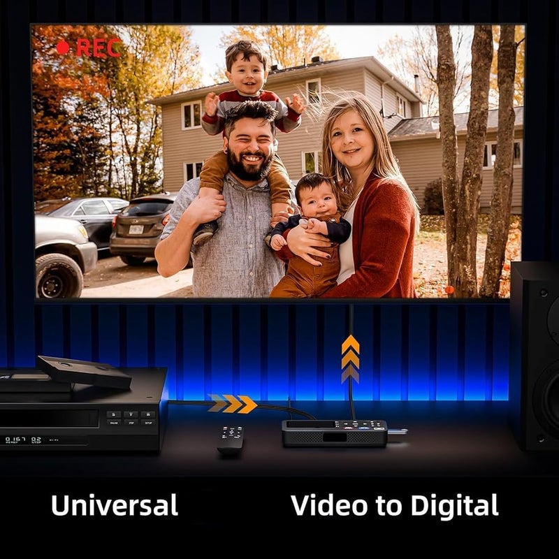 Azonee صندوق تسجيل فيديو عام، يقوم بتحويل ملفات VHS وDVD وكاميرات فيديو وأجهزة ألعاب إلى صيغة رقمية بدقة 1080P، مع وجود وحدة تحكم عن بعد - Image 2