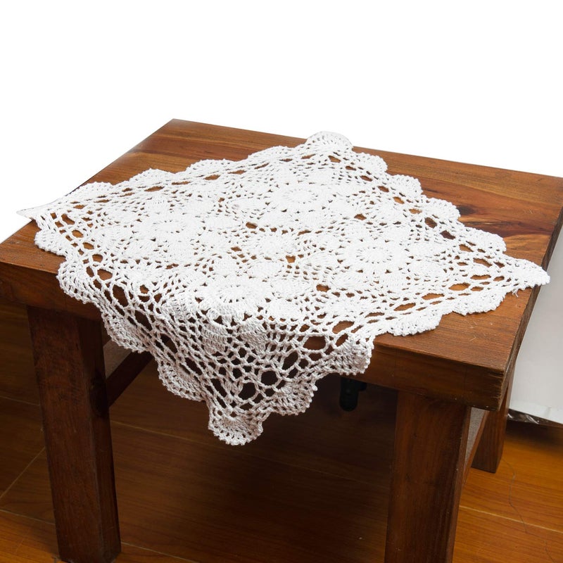 Eiyye 1-Pieces Crochet Placemats Table Doilies Square Handmade Cotton Lace Thread Cloth 14x14 Inch (White) - Image 5