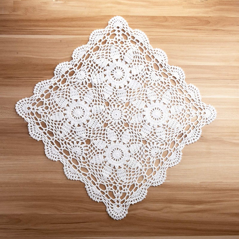 Eiyye 1-Pieces Crochet Placemats Table Doilies Square Handmade Cotton Lace Thread Cloth 14x14 Inch (White) - Image 3
