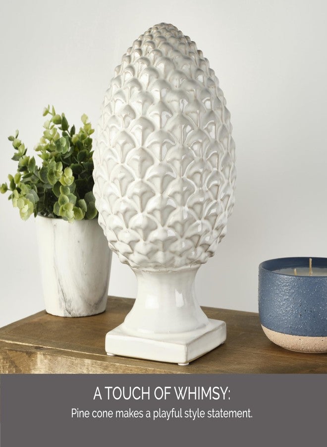 Elements 6.54x6.54x10.94 Inch White Ceramic Pinecone Figurine Durable Design for Everyday Use in Home Kitchen Dining and Entertaining Settings - Image 4