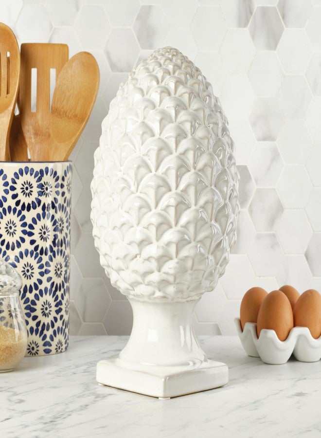 Elements 6.54x6.54x10.94 Inch White Ceramic Pinecone Figurine Durable Design for Everyday Use in Home Kitchen Dining and Entertaining Settings - Image 5
