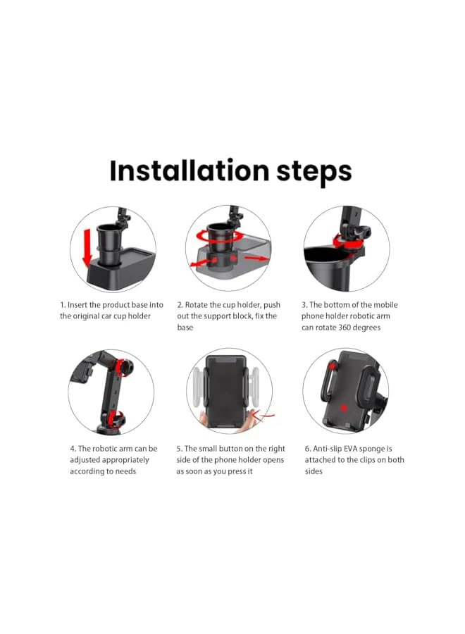 S-TOP Car Cup Holder with Cellphone Mount, 2 in 1 Mutifuctional Cellphone Holder for Vehicles, 360° Rotation Universal Cup Holder Expander Adapter Compatible with iPhone Samsung and All Smartphone - Image 2