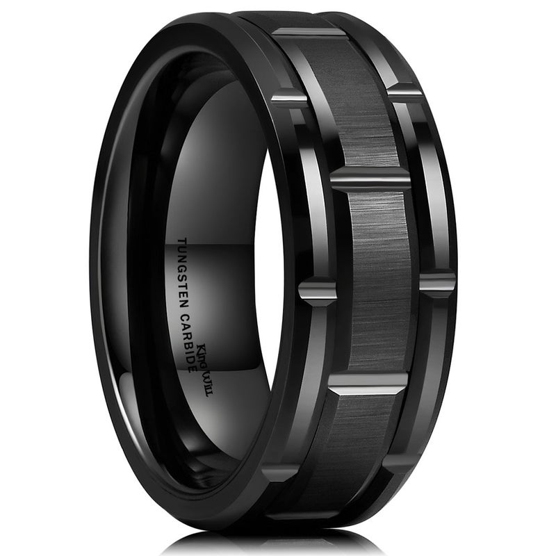 King Will CLASSIC Mens 8mm Black Tungsten Carbide Wedding Band Brick Pattern Brushed Finish Brick Tungsten Ring 14.5 - Image 1