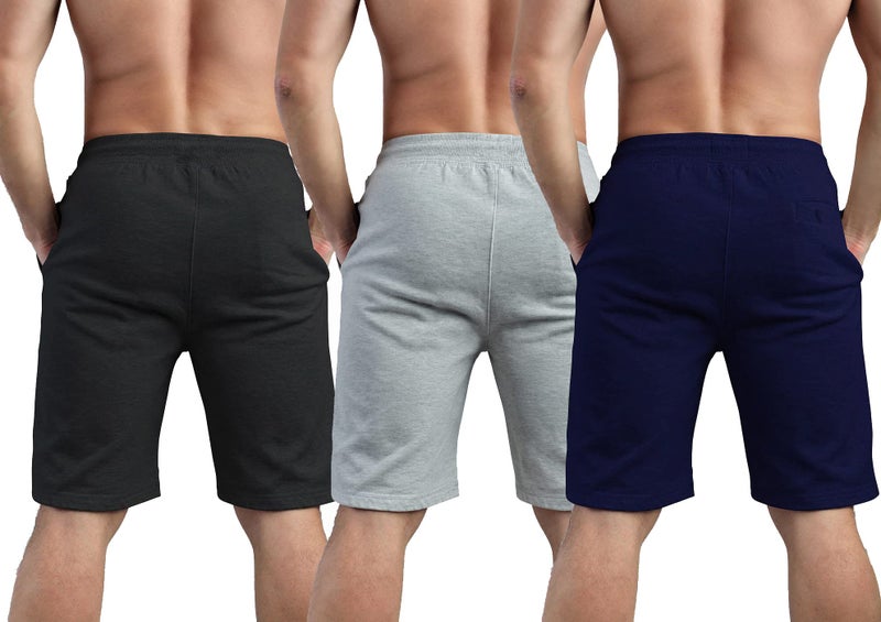 hotfits Men Black, Grey & Blue Cotton Regular Shorts for All Season- Running, Gym, Workout, Yoga Shorts - Pack of 3 -L - Image 3