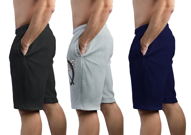 hotfits Men Black, Grey & Blue Cotton Regular Shorts for All Season- Running, Gym, Workout, Yoga Shorts - Pack of 3 -L - Image 2