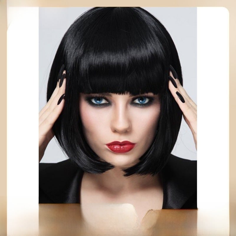 Generic Fashion Bob Cut Wig with Bangs Natural Color Fiber Black