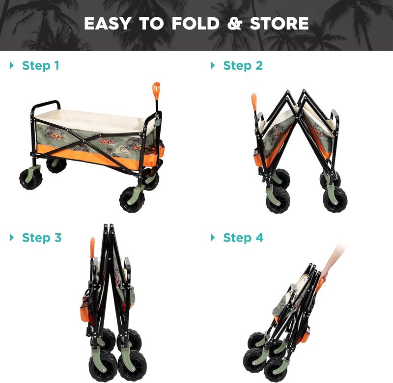 QUIKSILVER عربة شاطئ كويك سيلفر القابلة للطي - عربة متعددة الاستخدامات قوية قابلة للطي بعجلات لجميع التضاريس وسعة تخزين كبيرة ومقبض قابل للتعديل - مثالية للتخييم على الشاطئ والمغامرات الخارجية - Image 4