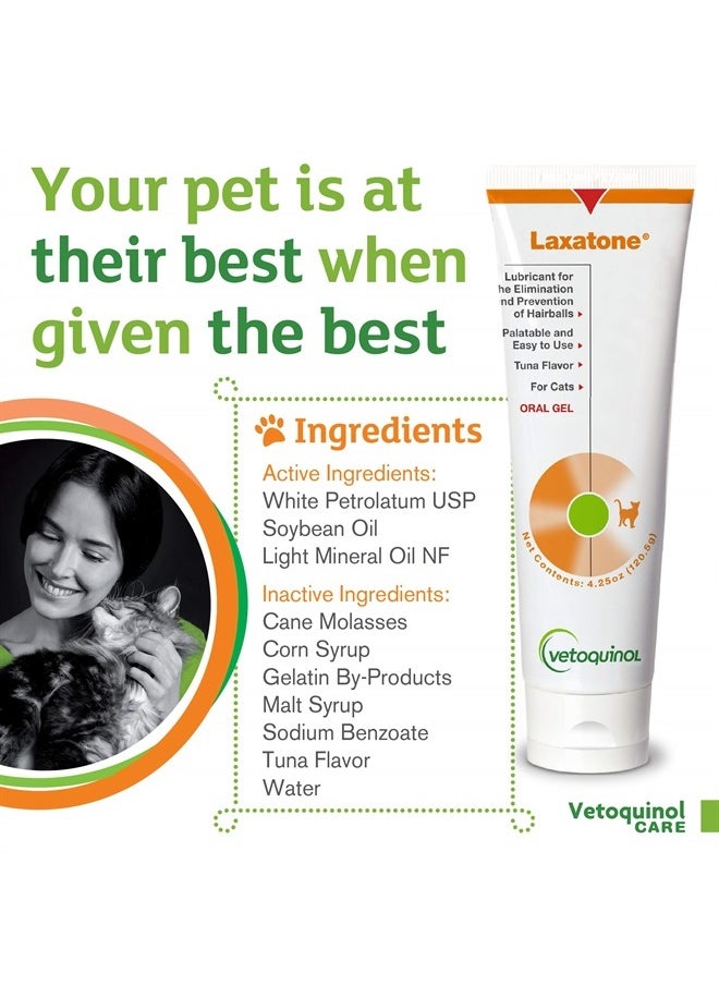 Vetoquinol - Laxatone Oral Hairball Lubricant Gel for Cats – Tuna-Flavored, 4.25oz (2 Pack) – Lubricant for Helping w/Hairball Prevention & Elimination - Image 1