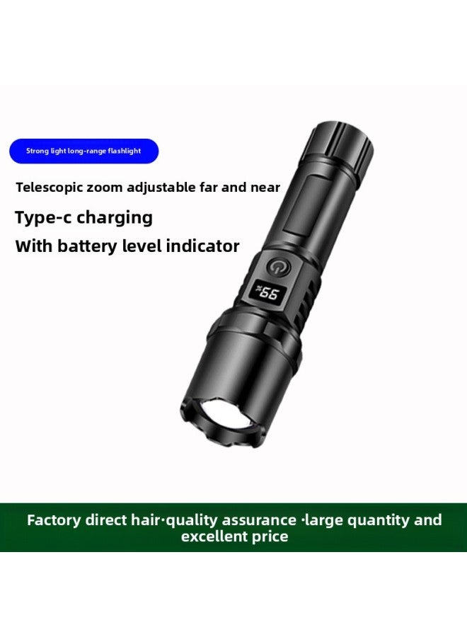 Loquat White Laser Strong Light Flashlight Rechargeable With Digital Display Super Bright Outdoor Lighting Long Shot Household Portable Telescopic Zoom-Color: Telescopic Zoom + Type-c Charging + Power Disp - Image 2