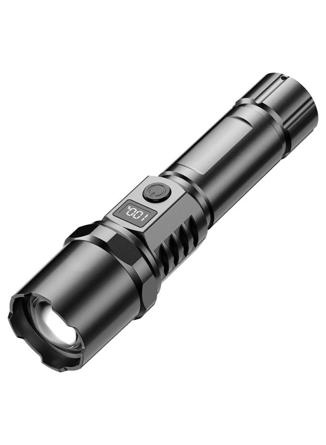 Loquat White Laser Strong Light Flashlight Rechargeable With Digital Display Super Bright Outdoor Lighting Long Shot Household Portable Telescopic Zoom-Color: Telescopic Zoom + Type-c Charging + Power Disp - Image 1