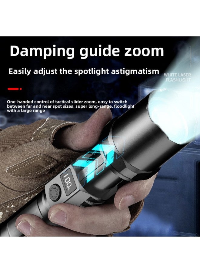 Loquat White Laser Strong Light Flashlight Rechargeable With Digital Display Super Bright Outdoor Lighting Long Shot Household Portable Telescopic Zoom-Color: Telescopic Zoom + Type-c Charging + Power Disp - Image 3