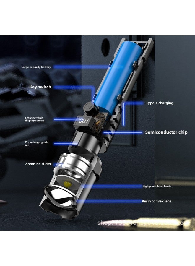 Loquat White Laser Strong Light Flashlight Rechargeable With Digital Display Super Bright Outdoor Lighting Long Shot Household Portable Telescopic Zoom-Color: Telescopic Zoom + Type-c Charging + Power Disp - Image 5