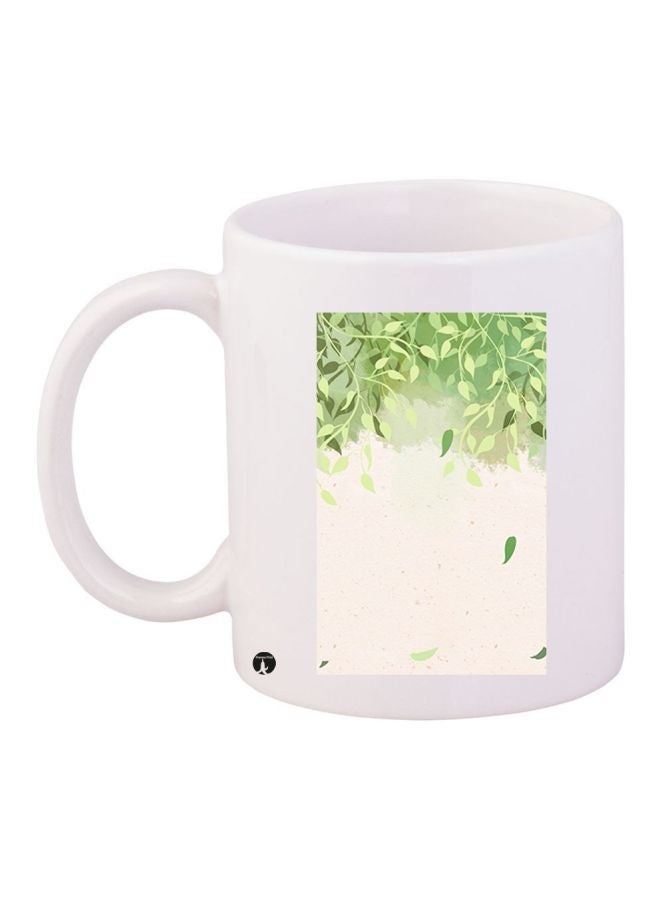 Leaf Printed Coffee Mug White/Green/Beige 11ounce