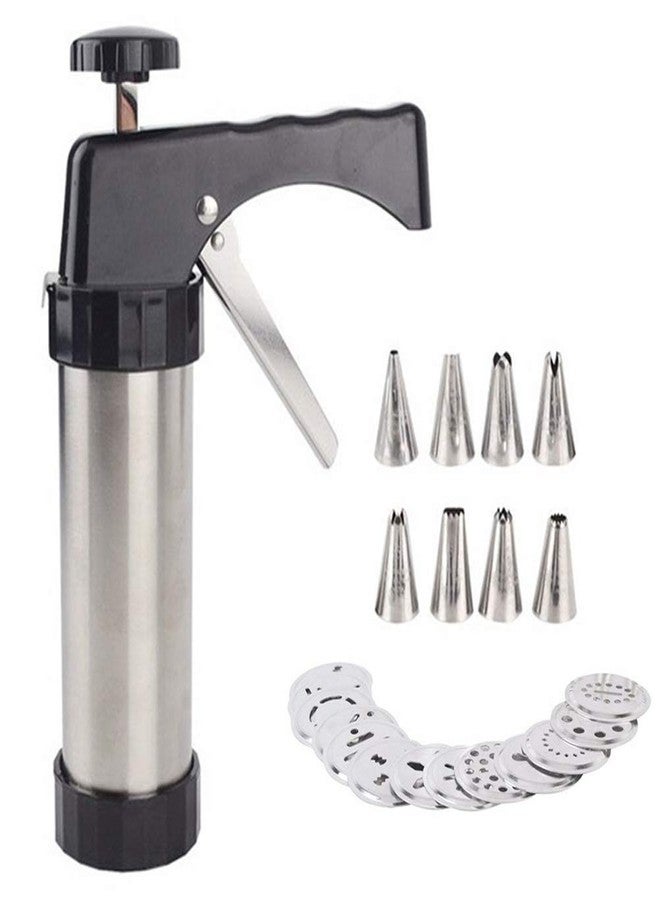 Zerodis Biscuit Press Gun Kit,Stainless Steel Cookie Press Gun Set with 13 Discs and 7 Icing Tips Cookie Maker Cookie Press Machine Home DIY Biscuit Maker (Assorted Color) - Image 1