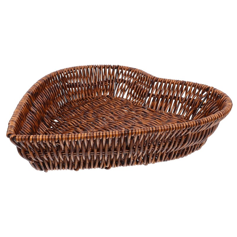 Large Heart Shaped Woven Bread Basket Snack Serving Tray Kitchen Dining Storage Organizer - Image 2