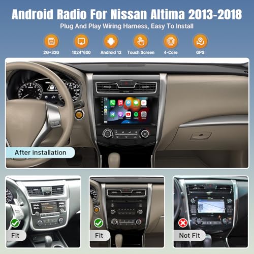 Naifay Android 12 Car Radio for Nissan Altima 2013-2018(Not Fit Premium Audio System&Large Screen), 9inch Touch Screen for Altima Stereo with Carplay Android Auto Bluetooth FM GPS WiFi Camera - Image 2