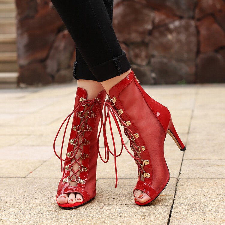 Lace-Up Short Boots Summer Cut Out Fish Mouth Sandals Large Size Stiletto High Heel Dance Shoes Women'S Open Toe Sandals - Image 2