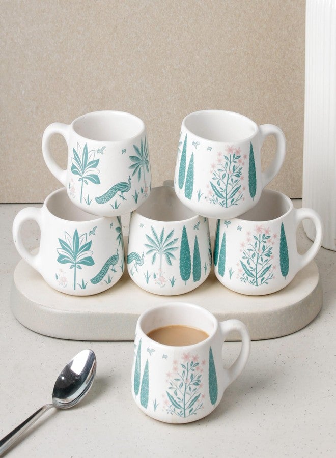 The Earth Store طقم أكواب سيراميك من ذا إيرث ستور، بتصميم الطاووس الأخضر، مكون من 6 أكواب للشاي، سعة كل كوب 150 مل، آمن للاستخدام في الميكروويف وغسالة الصحون | أكواب قهوة | طقم أكواب شاي | أكواب شاي، هدية مثالية، للاستخدام المنزلي والمكتبي، في جميع المناسبات - Image 1