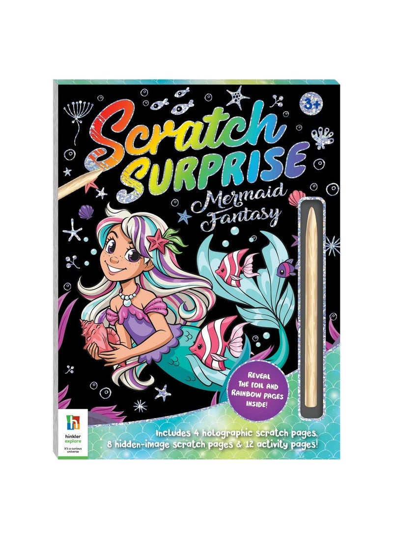 Hinkler - Hinkler Scratch Surprise Mermaid Fantasy - Scratch Art Kit for Kids includes 24-page book with 4 holographic scratch pages, 8 hidden-image scratch pages & 12 activity pages, Magical Mermaid Designs, Creative Scratch & Reveal Art - Image 1