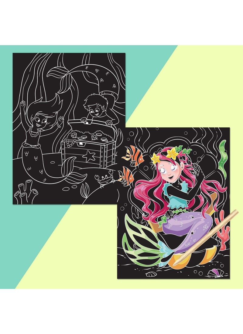 Hinkler - Hinkler Scratch Surprise Mermaid Fantasy - Scratch Art Kit for Kids includes 24-page book with 4 holographic scratch pages, 8 hidden-image scratch pages & 12 activity pages, Magical Mermaid Designs, Creative Scratch & Reveal Art - Image 1