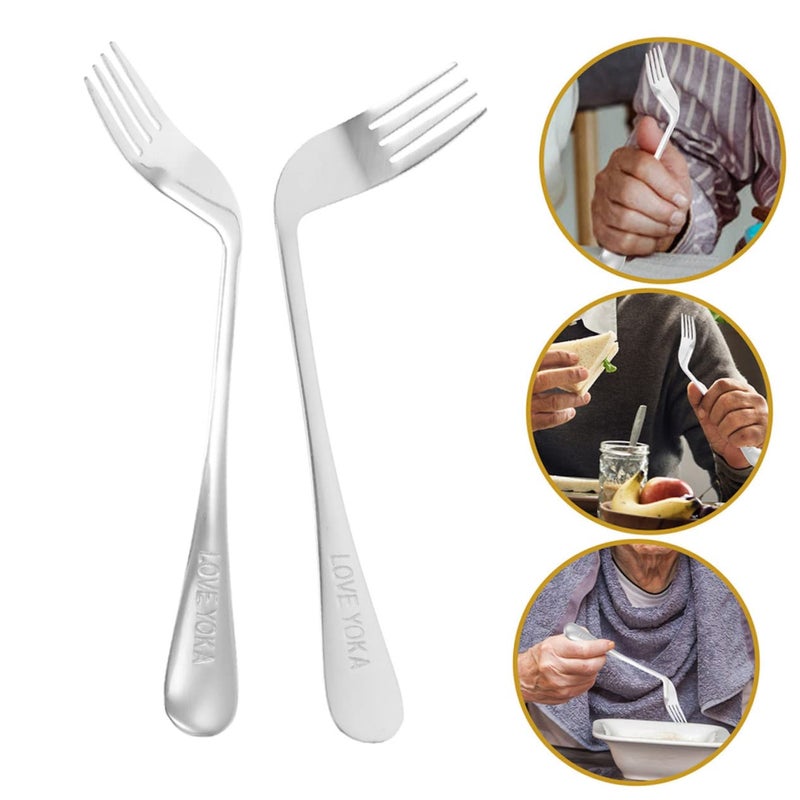 Ergonomic Angled Forks 2 Pack Self Feeding Utensils Lightweight Comfort Grip for Elderly Disabled - Image 4