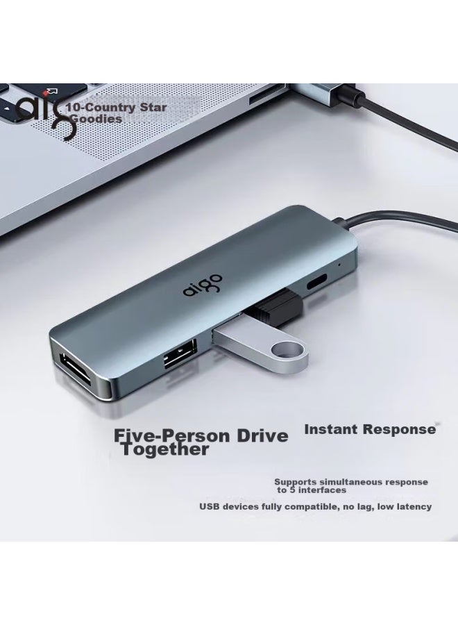 aigo Type-C Expansion Dock, Usb3.0 Hub, Hdmi Adapter, 4K60Hz Ultra Hd, Laptop Expansion Dock Converter, Pd100W Fast Charging, T05-H3 (Metal) - Image 4