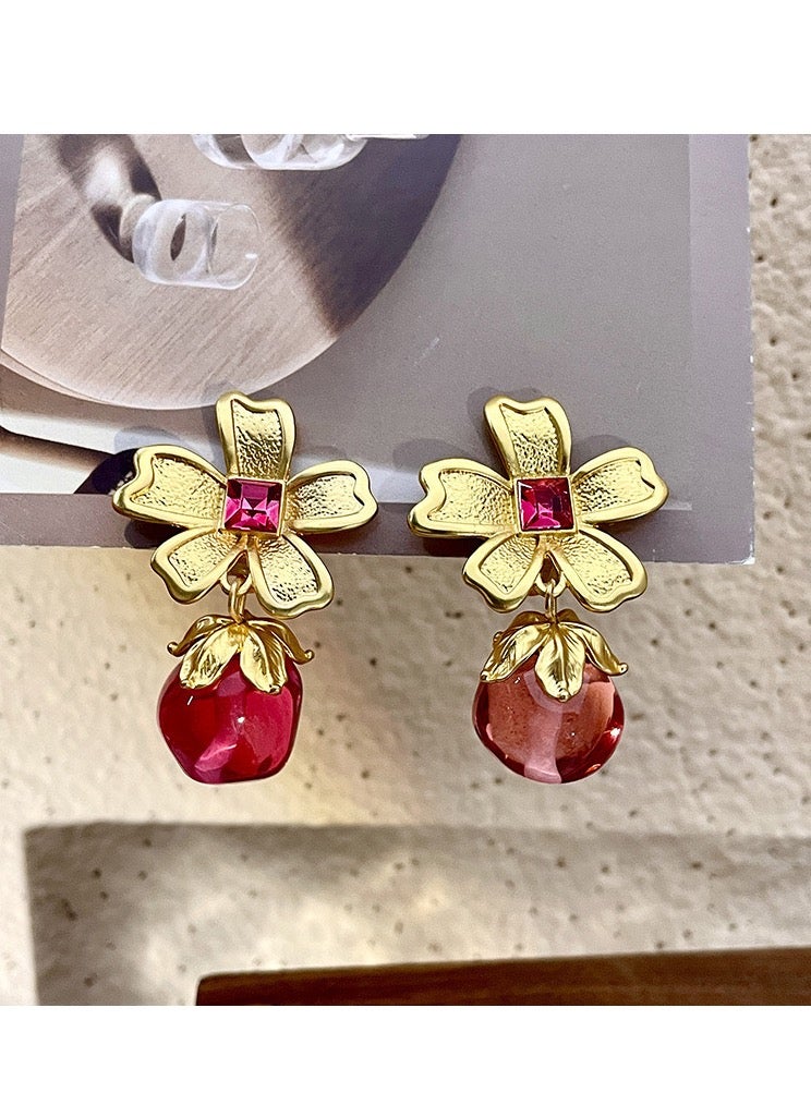 أقراط زجاجية على شكل زهرة على طراز المحكمة - Image 1