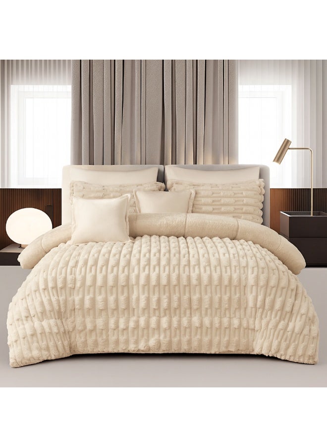 مينج لي مفرش شتوي فاخر 8 قطع وجهين (مخمل × فرو) مقاس مزدوج 250×230 سم – تصميم أنيق يمنحك دفئاً وراحة فندقية فاخرة - Image 1