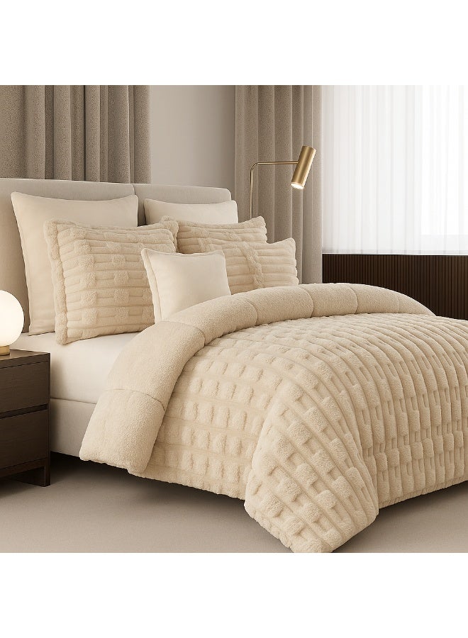 مينج لي مفرش شتوي فاخر 8 قطع وجهين (مخمل × فرو) مقاس مزدوج 250×230 سم – تصميم أنيق يمنحك دفئاً وراحة فندقية فاخرة - Image 3