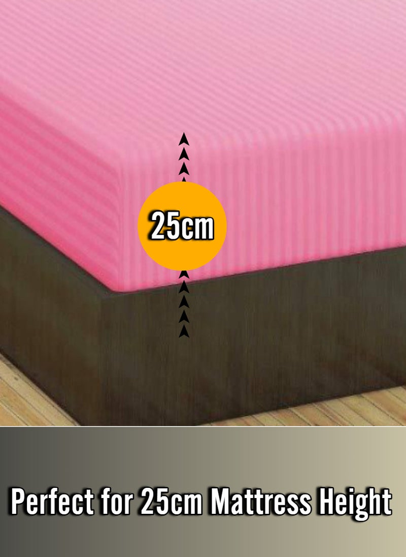 Blueberry Pikish Red Cotton King Striped Fitted Elastic Bedsheet 200x200+25cm - Image 2